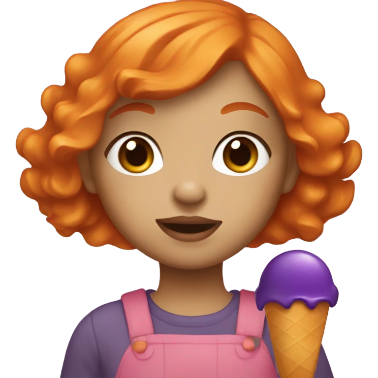 A girl with orange hair holding a purple popsicle  emoji