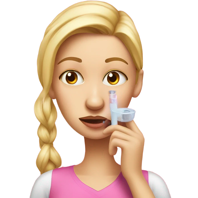 londe woman with fever taking temperature in ear , pink realistic emoji