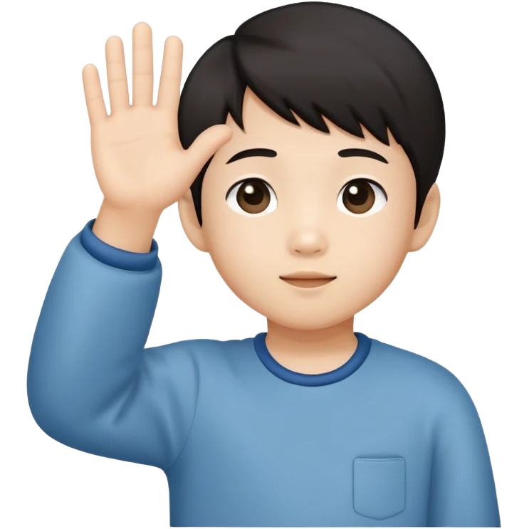 Asian kid innocently raising hand emoji