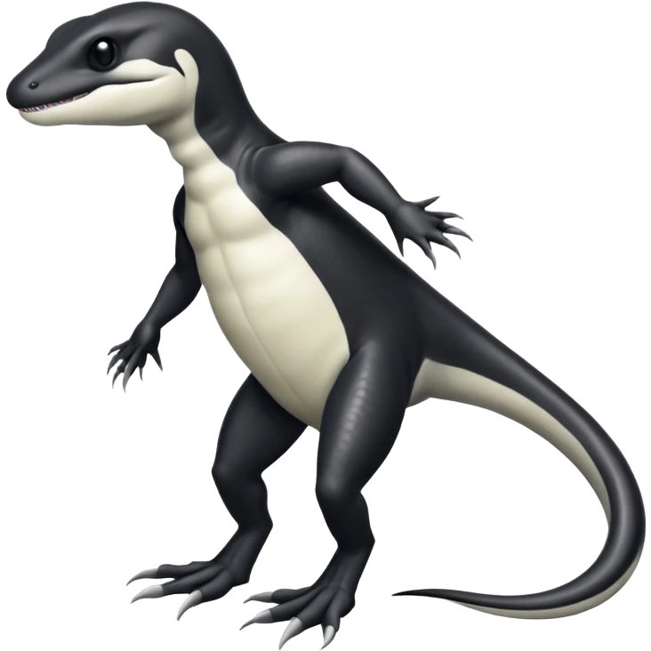 Black and white Orca-reptile-reptilian-lizard-skink-gecko-Digimon-Fakémon-hybrid full body, two legs, arms, tail emoji