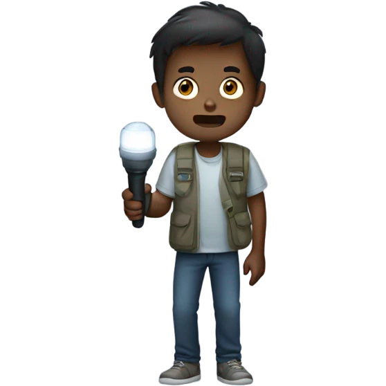 a boy holding LED flashlight in hand and he scared emoji