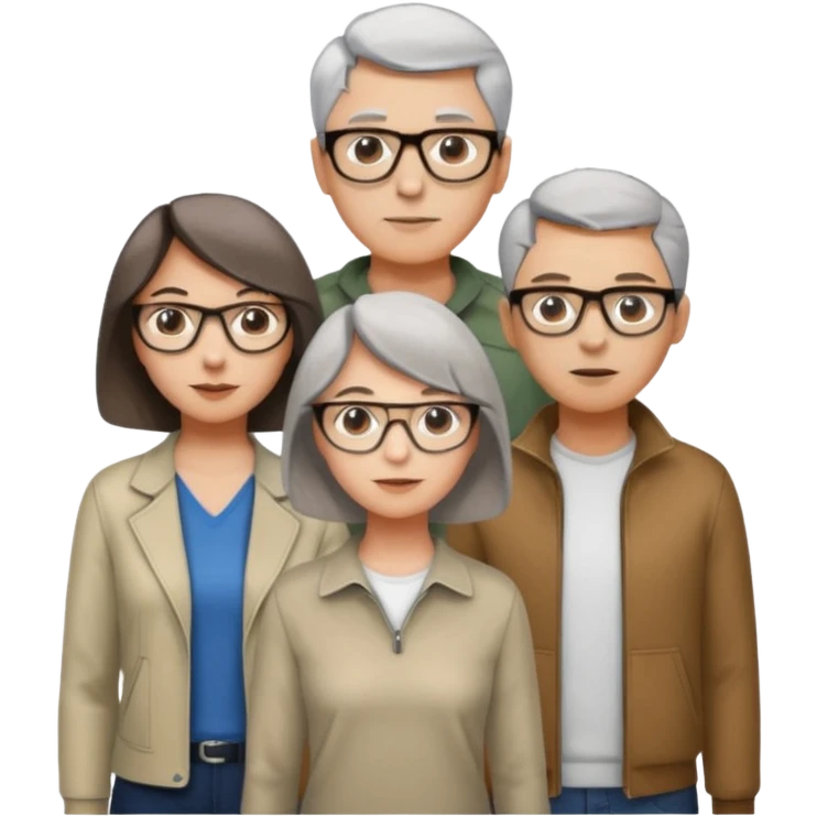 Three designers are standing in a triangular formation. The older woman with short hair is in the middle, and the other two, a young woman with medium-length hair and a man, are below her. emoji