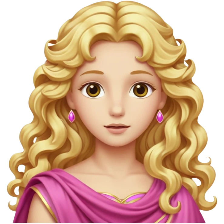 Venus from Olympus Gods with long golden blonde wavy hair, pink stola emoji
