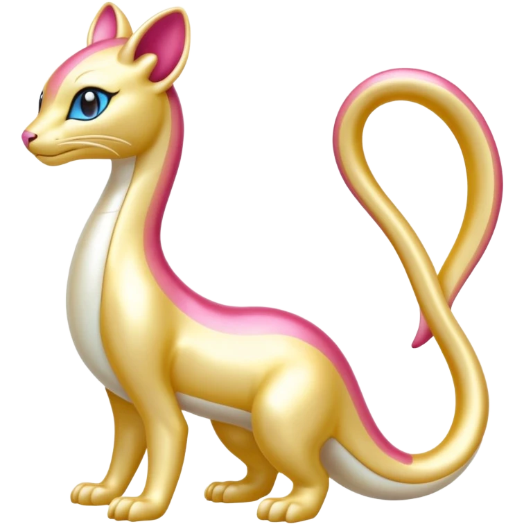 Shiny Pearl-Gold Sunset-Tinted Luxurious Elegant Smooth Milotic-Liepard-hybrid-Fakémon-creature (full body) emoji