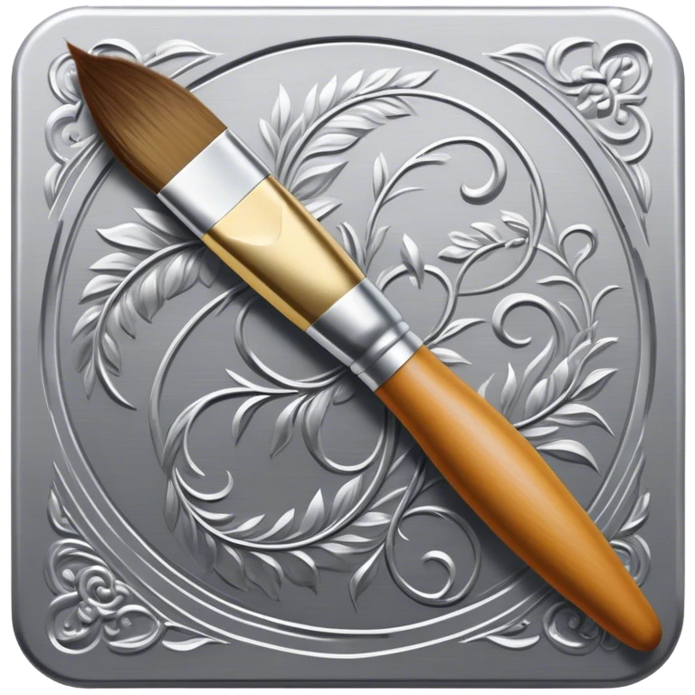 Metal painting icon, detailed hand-painting of a metal surface using a fine brush, visible brush strokes and intricate patterns being applied, no finished artwork, just the painting process, minimalistic style, clean lines, transparent background. emoji