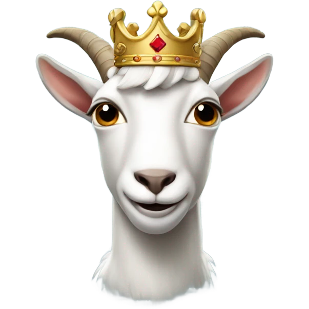 Goat with horns wearing a black sweater and royal crown emoji