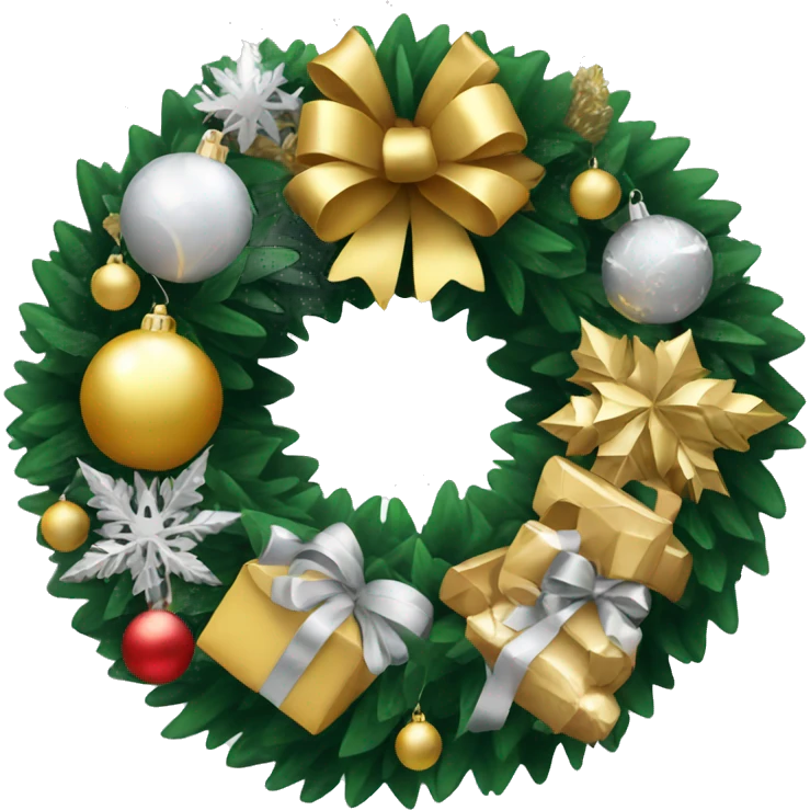 Christmas wreath with silver and gold decorations emoji