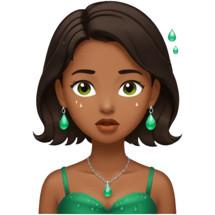 pretty bratz genmoji that looks like tamannah bhatia (bollywood actress), wearing a dark green sweetheart neckline top, dark brown hair, light makeup, no necklace, dangly earrings, side hair part,


Show her spitting emoji