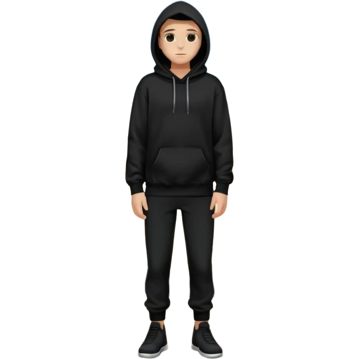 fullbody Mysterious sky man in black hoodie, hands in pockets and black pants emoji