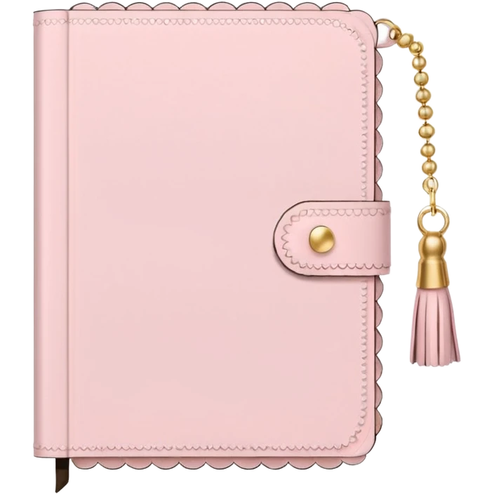 a soft pink journal with scalloped edges, tiny gold dot details, and a small tassel charm, cozy and elegant stationery vibe emoji
