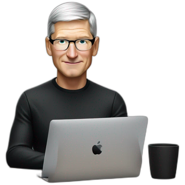 tim cook with macbook pro on desk all black emoji