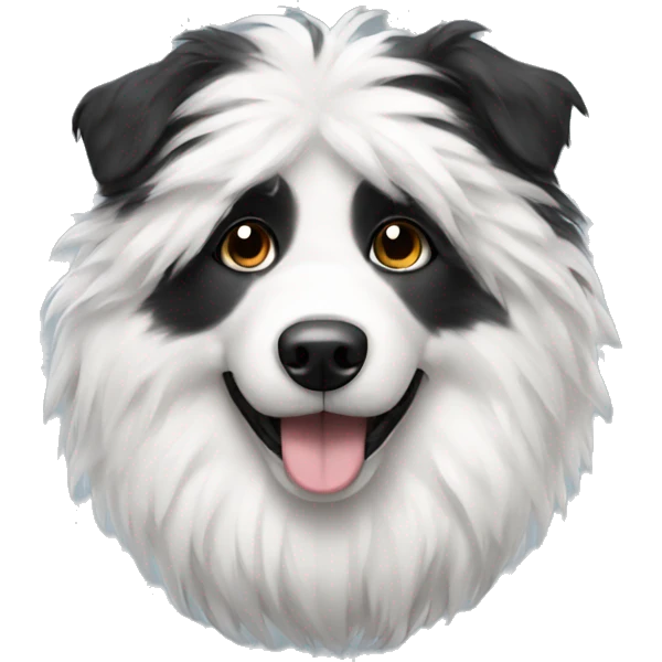Black, white, fluffy dog emoji
