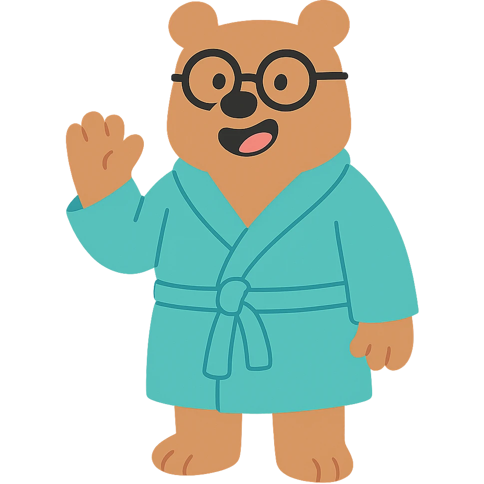 A cartoon bear wearing glasses and a bathrobe emoji