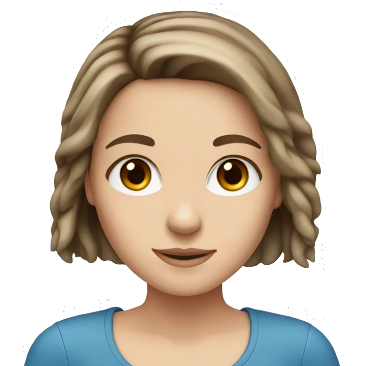 White girl with shoulder length brown hair and blue eyes  emoji