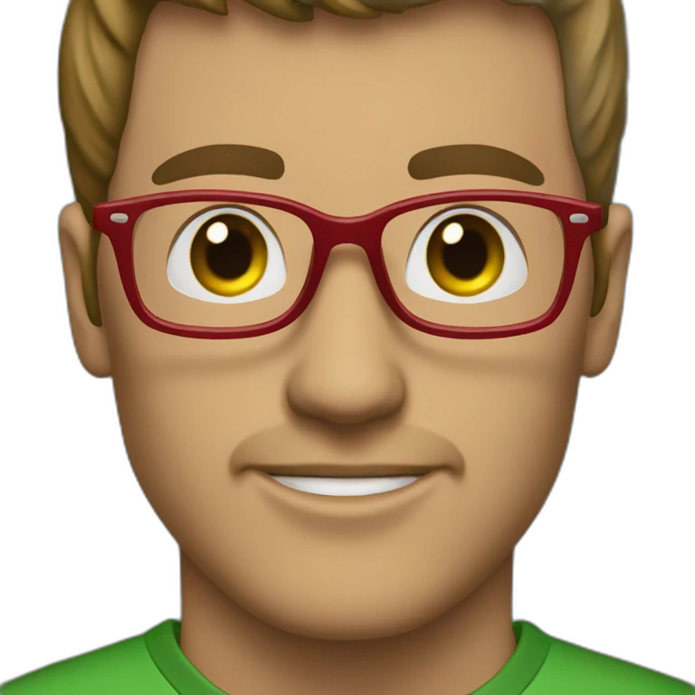 Man with glasses and green color collor red spo shirt emoji