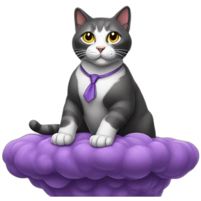 cat secretary sitting on top of the purple cloud emoji