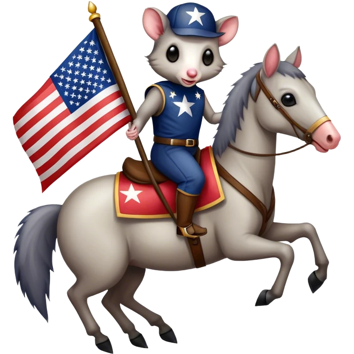 Opossum with American flag on a horse  emoji