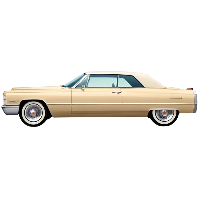 Clean-lined beige 1966 Cadillac DeVille, very minimalistic approach, 30-degree perspective, simplified iconic silhouette, Once Upon a Hollywood vehicle, iOS emoji style emoji