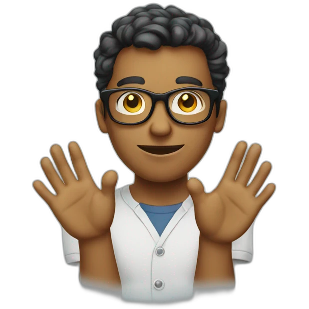 Geek with glasses showing hands emoji