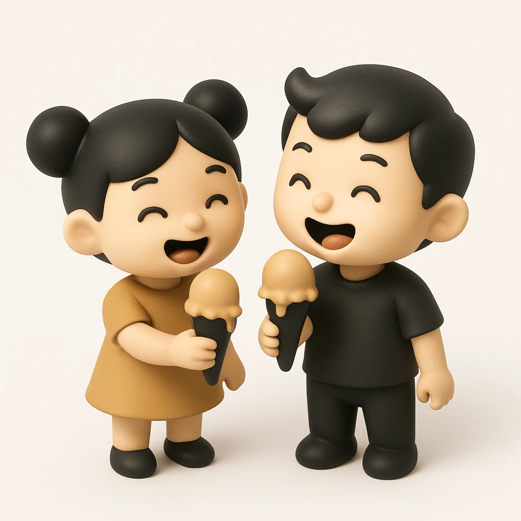 happy children with melting ice cream cones emoji