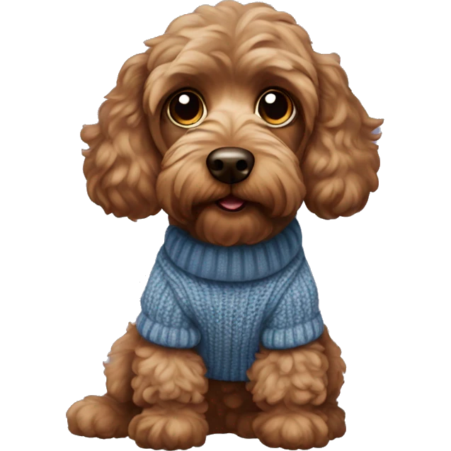Brown cockapoo wearing a jumper emoji