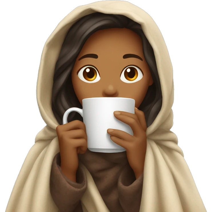 Girl sipping coffee under blanket emoji