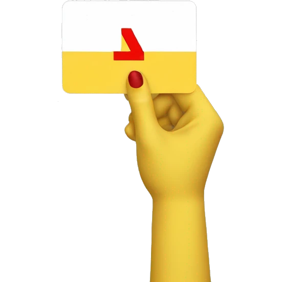a yellow hand holding a white card with a red percentage sybol emoji