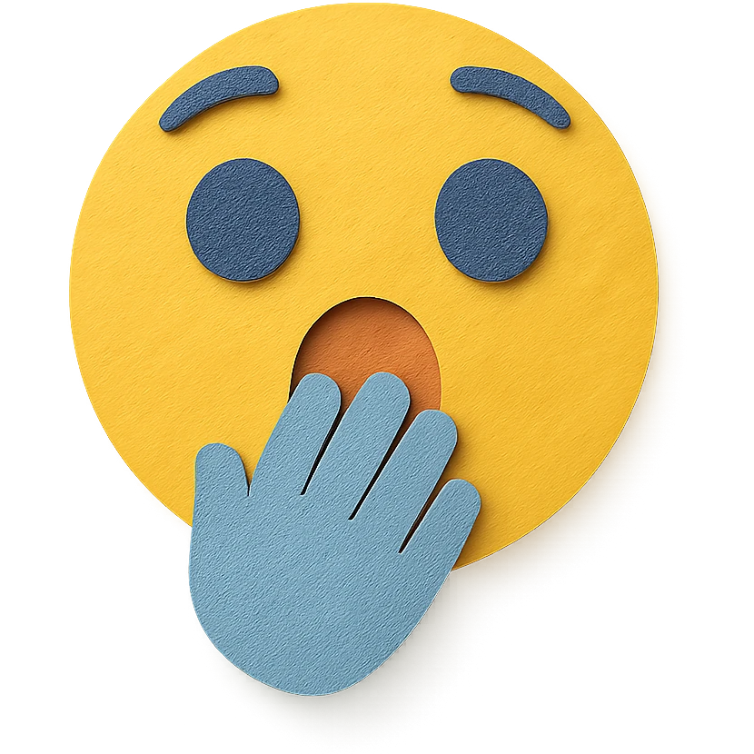 surprised face with hand over mouth, layered paper effect, paper craft style emoji