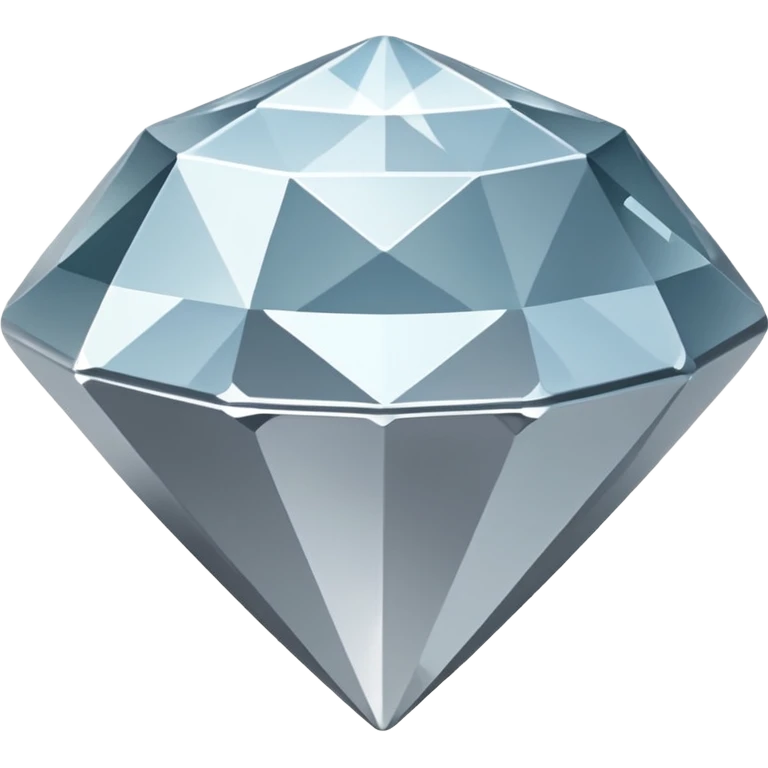 A faceted diamond emoji made of silver chrome, smooth reflective surfaces, soft metallic shine, minimalistic and clean design, iOS emoji style, centered on white background, soft studio lighting emoji