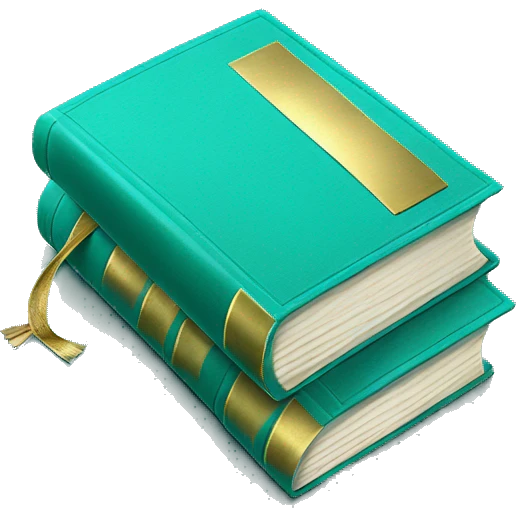 Realistic isolated turquoise book with metallic gold writing laying down flat. emoji