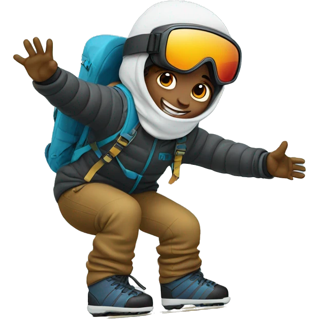 Snowboarder holding onto a drone for dear life emoji