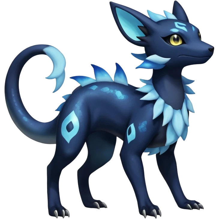 Shiny icy iridescent dark gothic ethereal Nebulae Salandit-Meowstic-Umbreon-Fakémon-hybrid-creature (full body)  emoji
