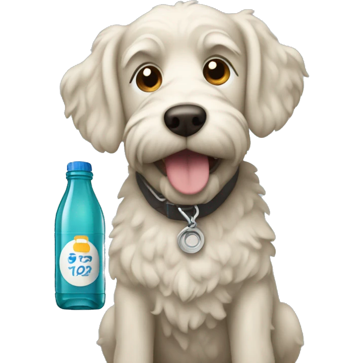 labordoodle dog with a stanley bottle emoji