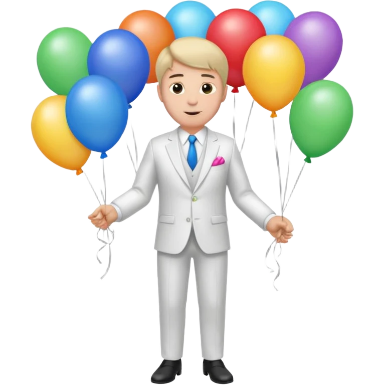 Birthday male with ballons in white suit emoji