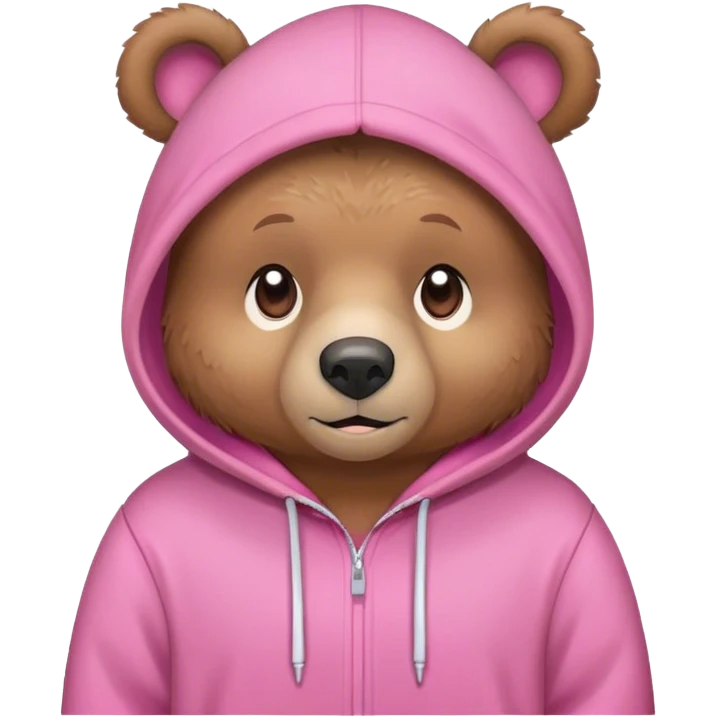 Make a cute bear wearing a pink bear hoodie emoji