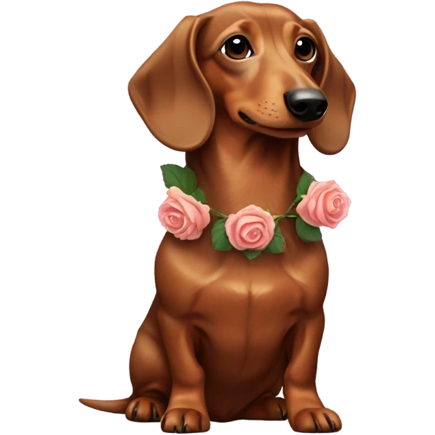 Brown long-haired dachshunds light brown witch a rose emoji
