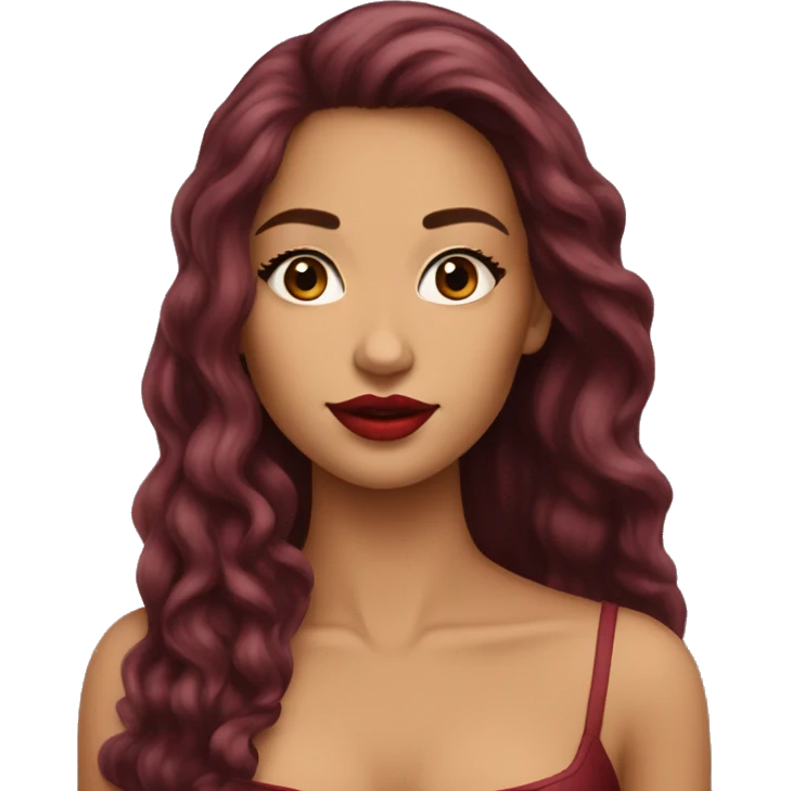 Pretty woman very long vinotinto hair and long face light skin red lips emoji