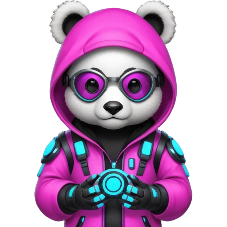 cute cyberpunk panda, neon hoodie, cyber goggles, glowing patterns, futuristic armor details, 3D cartoon, mobile game icon style, clean background, no text, no watermark
 emoji