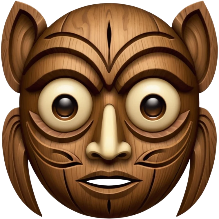 Wooden Mask, Brown carved wood face with hollow eyes. emoji