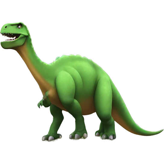 A dinosaur whose background is a colored cloud and there is grass on the ground and a mountain behind it emoji