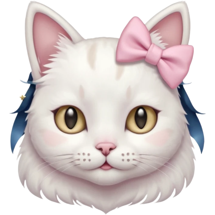 A cat with a little pastel pinkbow and a starclip on their ear emoji