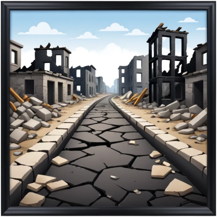 ruined town with destroyed road emoji