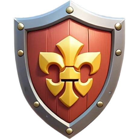 Clash of Clans aesthetic: Cinematic Playful 3D Isometric Shield Emoji, rendered in a 3D vector-style similar to standard emojis with minimal shading and bold, simplified shapes. A compact, distinct form with signature details, softly glowing with a fantasy RPG magic charm. Simplified yet unmistakably iconic, highly detailed and consistent, glowing with a soft radiance and high shine. Stylized with a touch of heroic grandeur and a soft glowing outline, capturing the essence of a beloved gaming relic with a friendly, playful manner! emoji