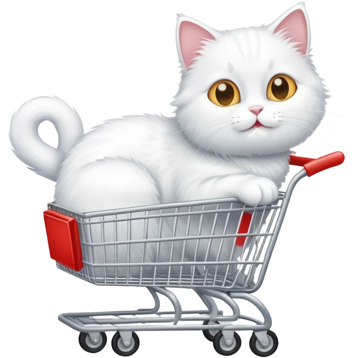 white cat with shopping cart emoji