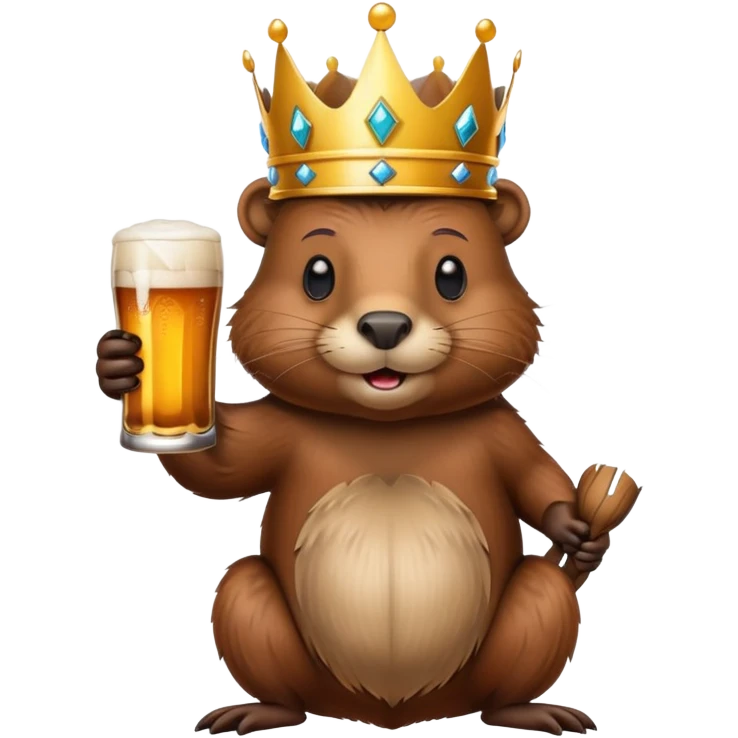 beaver with a crown on head holding a glass of beer emoji