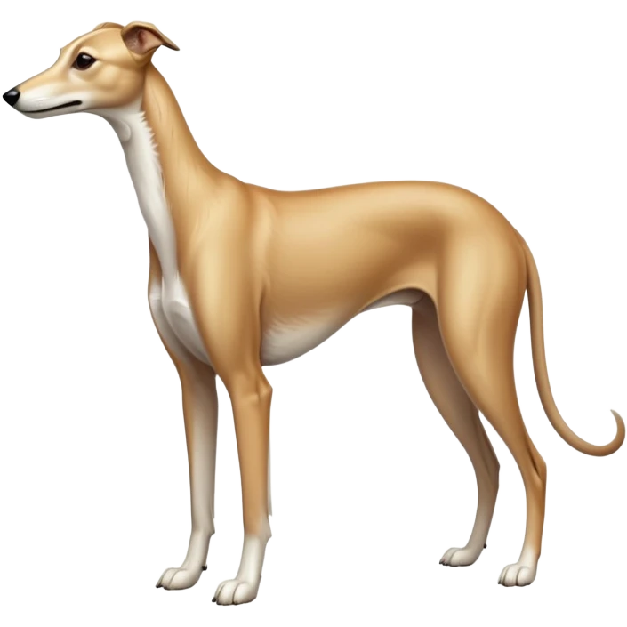 cinematic-[fawn greyhound]-realistic-full-body-standing-emoji,-tail-resting-loosely-beside-its-paws,-head-tilted-dramatically, -sleek-[light fawn]-fur,-simplified-yet-realistic-focused-features,-highly-detailed,-glowing-with-an-almost-sarcastic-glow emoji