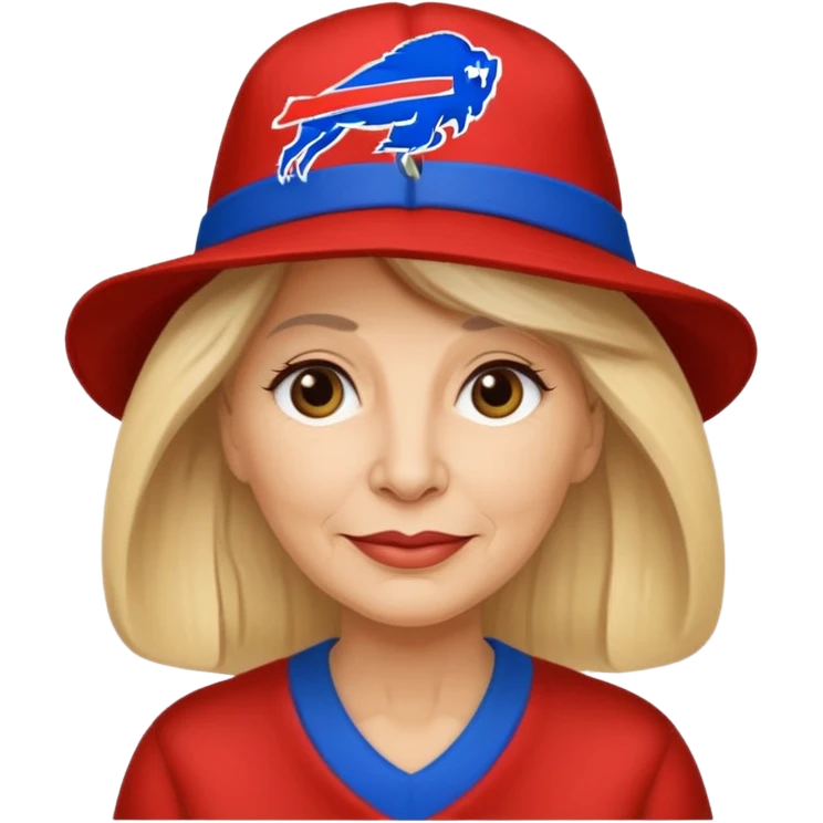 Older blond lady with medium hair and buffalo bills hat emoji