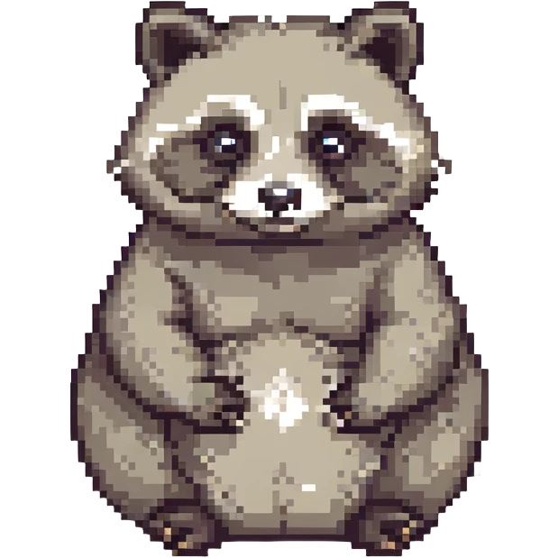 pixel art waschbär (raccoon), sitting, chubby, classic pixel style emoji