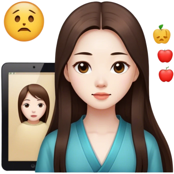 A chinese lady doing UX design, she has long straight brown hair emoji