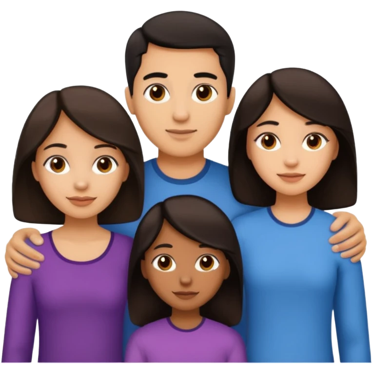 Light skin dark hair, Hispanic family of 6 mom, dad, two 20 yr old daughters, 20 year old son, and 10 year old daughter emoji